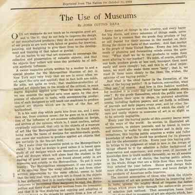 Snow: John Cotton Dana, Use of Museums Article, 1922