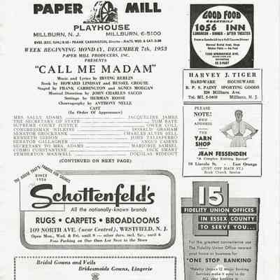 Paper Mill Playhouse Program: Call Me Madam, 1953