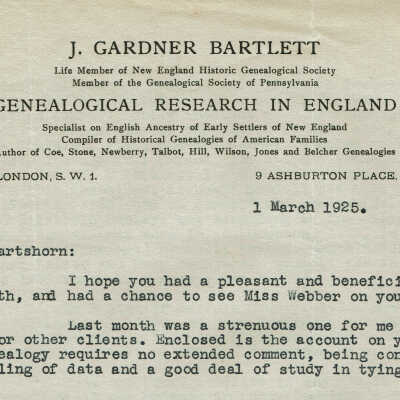 Stewart Henry Hartshorn's Genealogical Research on the Randall Family