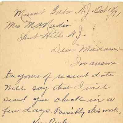 Nadin: W.J. Leighton Postcard to Mary Nadin, 1897