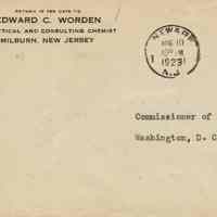 Worden: Envelope to Commissioner of Patents from Edward C. Worden, 1923