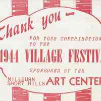 Millburn Art Center: Village Festival Donation Thank You Note, 1944