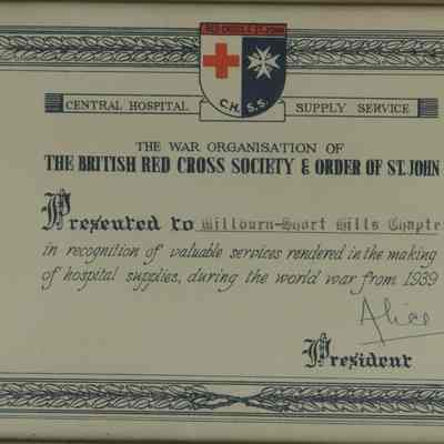 Red Cross: British Red Cross Certificate, 1939