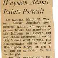 Millburn Art Center: Wayman Adams Newspaper Clippings, 1943