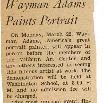 Millburn Art Center: Wayman Adams Newspaper Clippings, 1943
