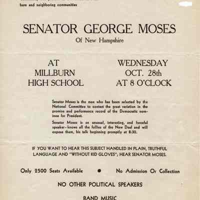 Republican Club: George Moses Lecture Flyer, 1936