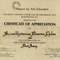 Ogden: Maureen Ogden Kennedy Center for the Performing Arts Certificated of Appreciation, 1987