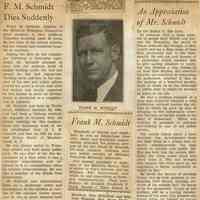 Wehrle Scrapbook: Frank M. Schmidt Obituaries, 1937