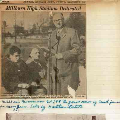 Wehrle Scrapbook: Millburn High School Stadium Dedication Photo, 1948