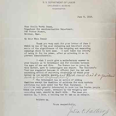 Voorhees: Letter from the US Department of Labor (1918)