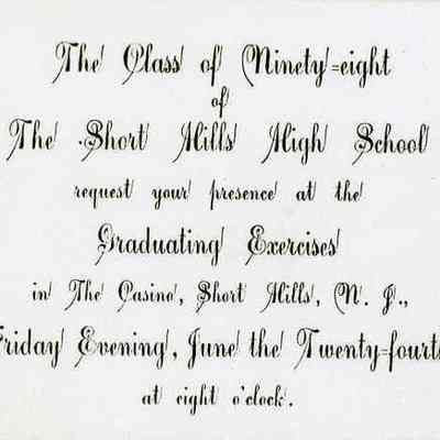 Short Hills High School: Invitation and Program to First Commencement Exercises, 1898