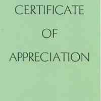 Lincoln: Certificate of Appreciation for Estelle Lincoln, 1962