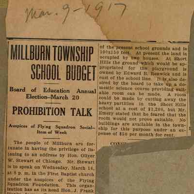 Wyoming Civic Association: Millburn School Budget, 1917