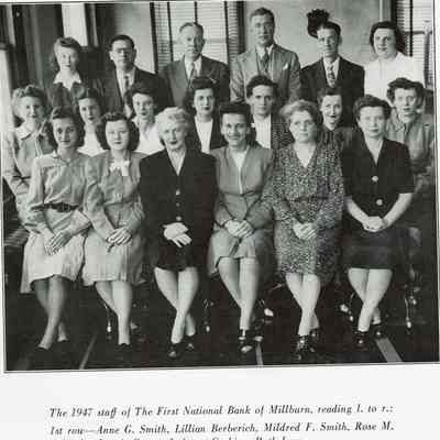 Staff in 1947: Anne G. Smith, Lillian Berberich, Mildred F. Smith, Rose M. Palumbo, Leonie Crane, Ruth Lore, Hazel Reeve, Joyce E. Hindenlang, Florence Silance, Rose Marcketta, Dorothy C. Sweeney, Evelyn J. Jamison, Dorothy H. Jackson, Ruth F. Jacobus, Samuel C. Albanese, George W. Pultz, Robert F. Smith, Robert Voorhees, Ruth Meisiek.