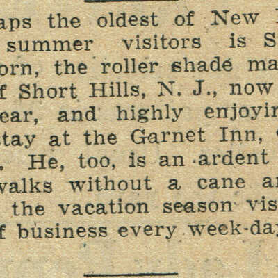 Stewart Hartshorn in Center Harbor 1937 (Newspaper Clipping)