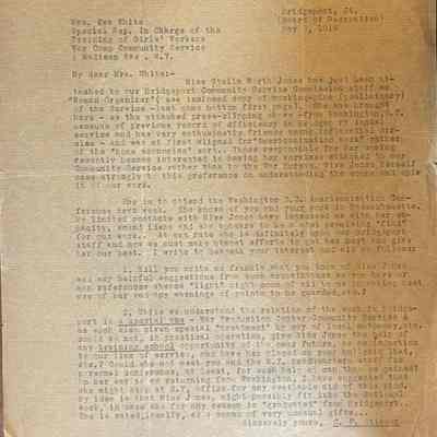 Voorhees: Letter to the War Camp Community Service about Stella Jones (1919)
