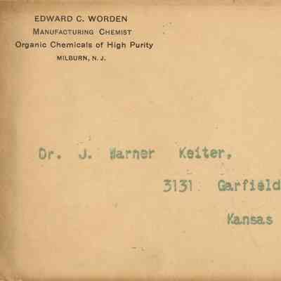 Worden: Edward C. Worden Envelope Addressed to Dr. J. Warner Keiter, 1904