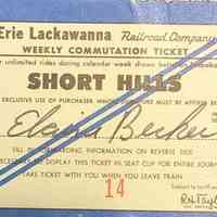 Railroad: Elaine Becker Short Hills Train Ticket, 1967