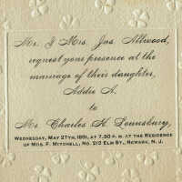 Wedding Invitation for the Marriage of Addie Allwood to Charles Lounsbury, 1891