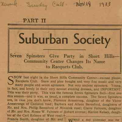 Racquet's Club: Formation of Racquet's Club Article, 1933