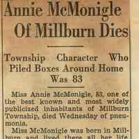 Wehrle Scrapbook: Annie McMonigle Obituary