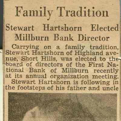 Hartshorn: Stewart Hartshorn III Bank of Millburn Director Article, 1947