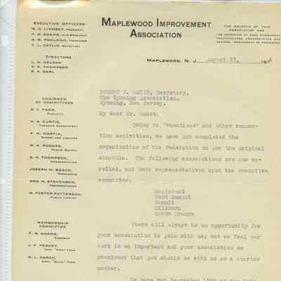 Wyoming Civic Association: Maplewood Improvement Association requests the Wyomic Civic Association to join their charter