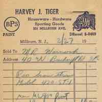 Harvey Tiger: Harvey J. Tiger Hardware Receipts, 1964