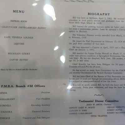Fire Department: Testimonial Dinner Program