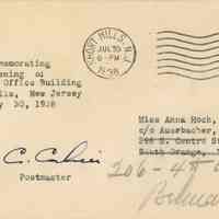 Post Office: Short Hills Post Office Opening First Day Cover, 1938