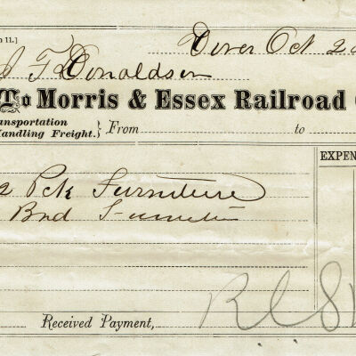 Morris & Essex Railroad Freight Receipt, 1868