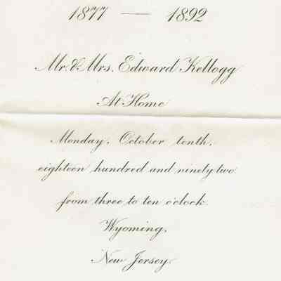 Kellogg: Invitation to 15th Wedding Anniversary Celebration, 1892