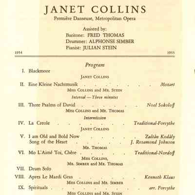 Community Concert Association: Janet Collins Dance Program, 1954