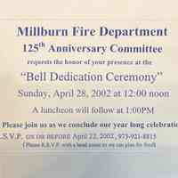 Fire Department: Bell Dedication Ceremony Invitaiton, 2002