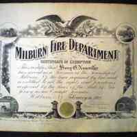 Fire Department: Harry Nuneviller Milburn Fire Department Certificate of Exemption, 1923