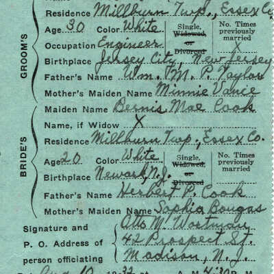 Ronald Taylor Marriage Report, August 10, 1032
