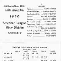 Baseball: Millburn Department of Recreation Little League Schedules, 1970