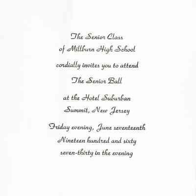 Millburn High School Senior Ball Invitation, 1960