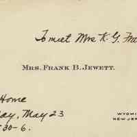 Kellogg: Mrs. Frank B. Jewett Calling Card