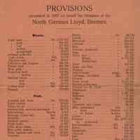 Kellogg: Provisions of Food Consumed on Steamers of the North German Lloyd, Bremen, 1907