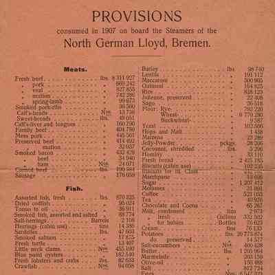 Kellogg: Provisions of Food Consumed on Steamers of the North German Lloyd, Bremen, 1907