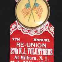 G.A.R: 7th Annual Re-Union of 27th N.J Volunteers Pin, 1898