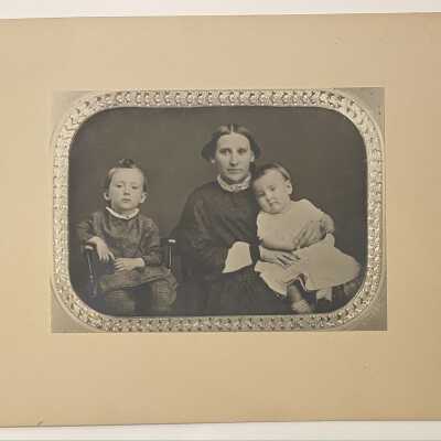 Brison: Photographic print from tintype of Mary Kanouse Brison, Benjamin L. Benson, and Emilie Benson Welsh, 1862-3