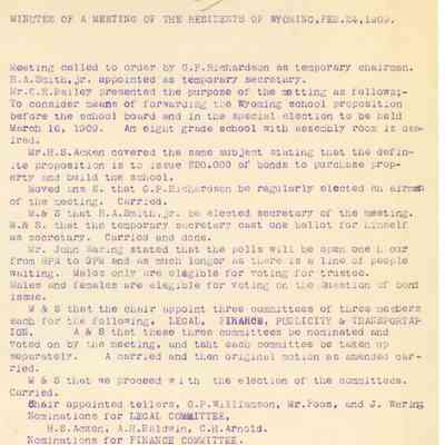 Wyoming Civic Association: Wyoming School Proposition Meeting, 1909