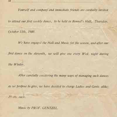 Flanagan: Bonnel Hall Dance Invitation, 1900