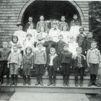 Wyoming School: Students Standing Outside Original School Building