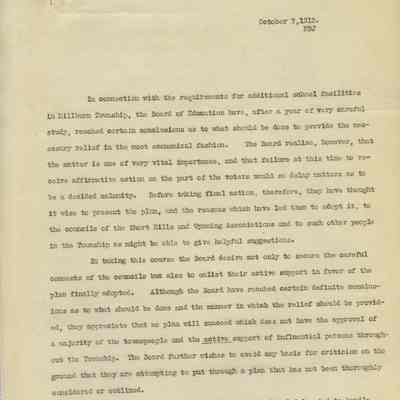 Wyoming Civic Association: Copy of Letter to Mr. R.S. Foss, 1913