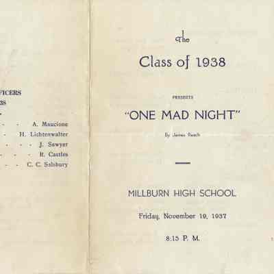 Millburn High School: "One Mad Night" Program, 1937