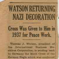 Watson: Thomas Watson Returns Nazi Decoration, 1940