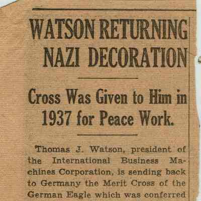Watson: Thomas Watson Returns Nazi Decoration, 1940